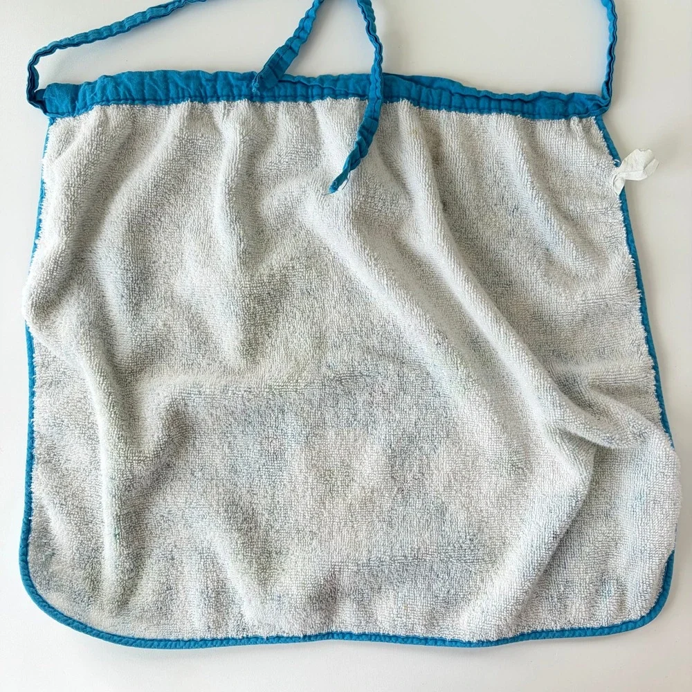 Vintage Royal Terry of California Blue Gingham Mod Floral Terry Cloth Half Apron